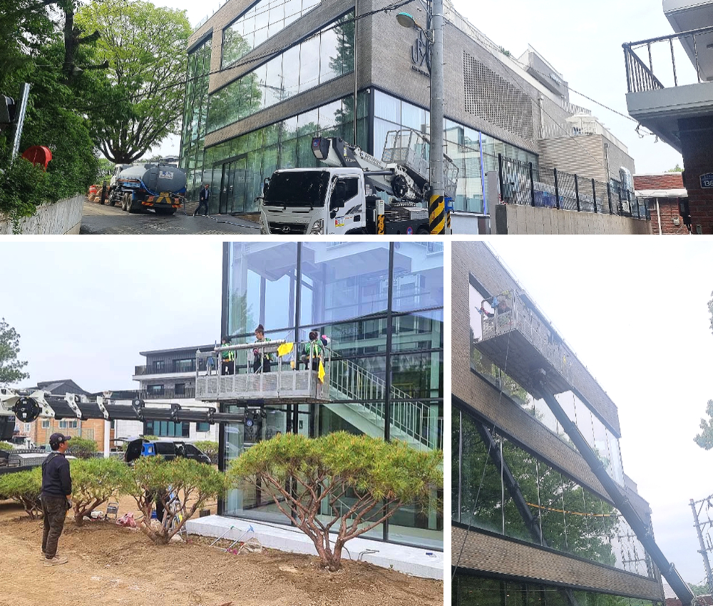 이천시 외벽청소와 스카이차타고 이천역 이천sk하이닉스 모든 건물을 깨끗하게 관한 작업사진입니다.