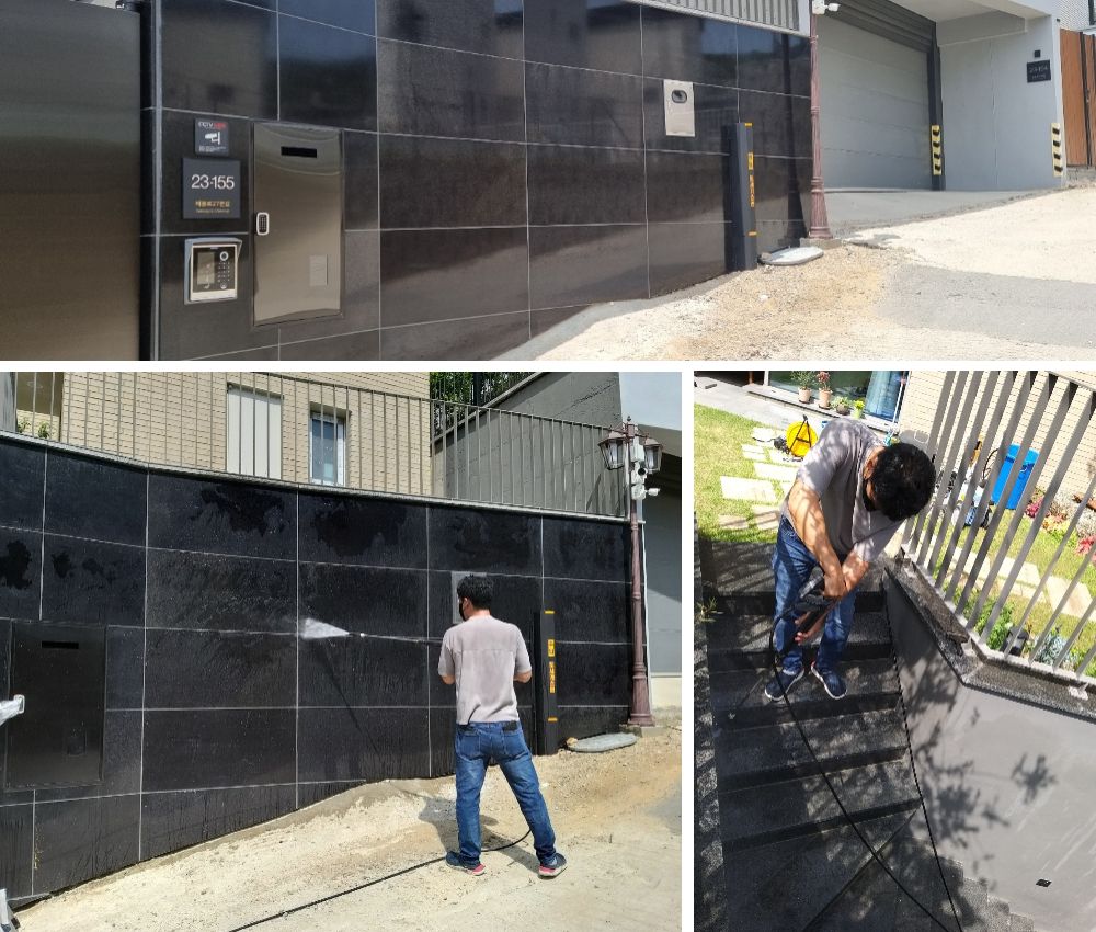 이천시 단독건물, 사옥 외벽청소로 이끼, 물때 없어졌어요. 관한 작업사진입니다.