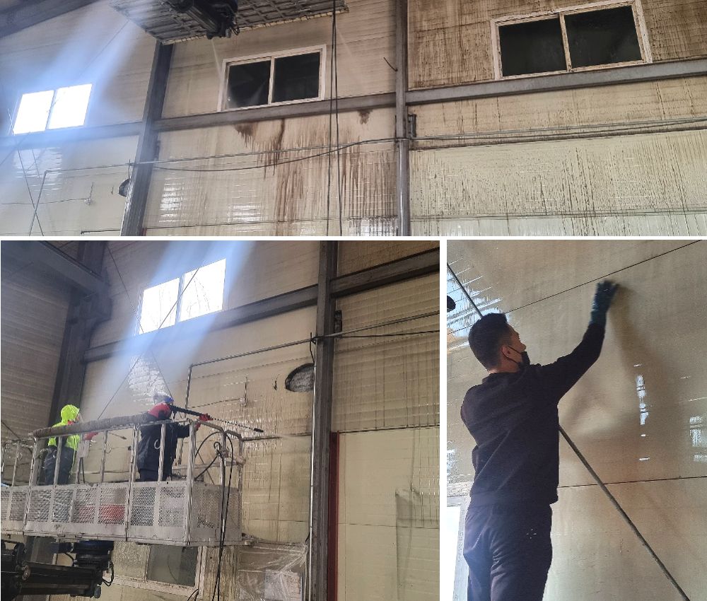 이천시 공장청소 벽면 기름때 해결했습니다. 관한 작업사진입니다.