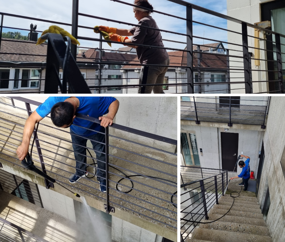 이천시 야외 계단 고압세척 - 찌든때와 녹조, 곰팡이를 완벽하게 제거합니다. 관한 작업사진입니다.